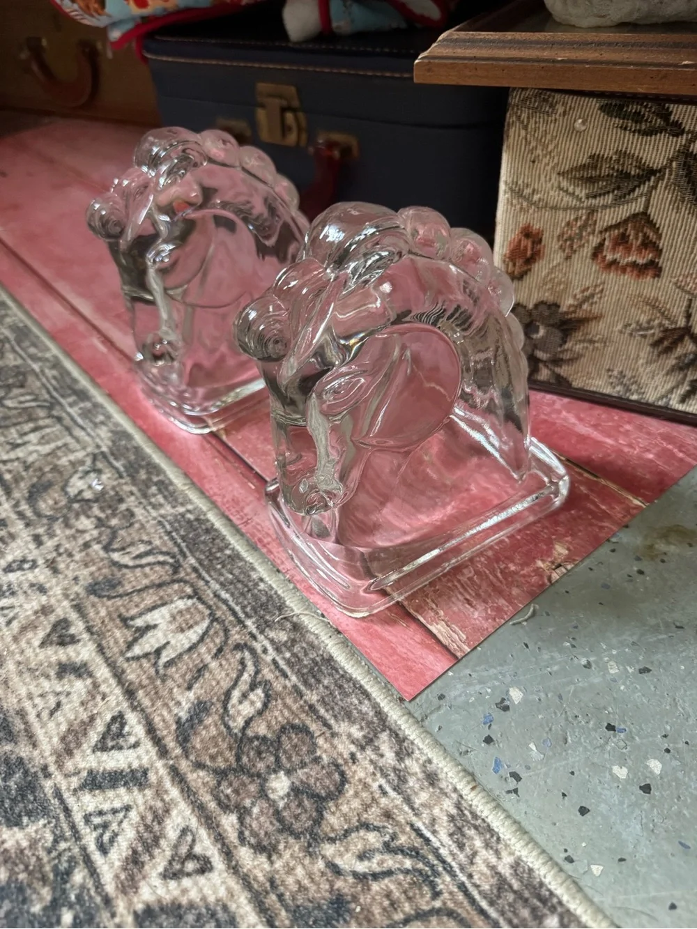 Vintage Clear Glass Horse Head Bookends | Equestrian Decor Set of 2